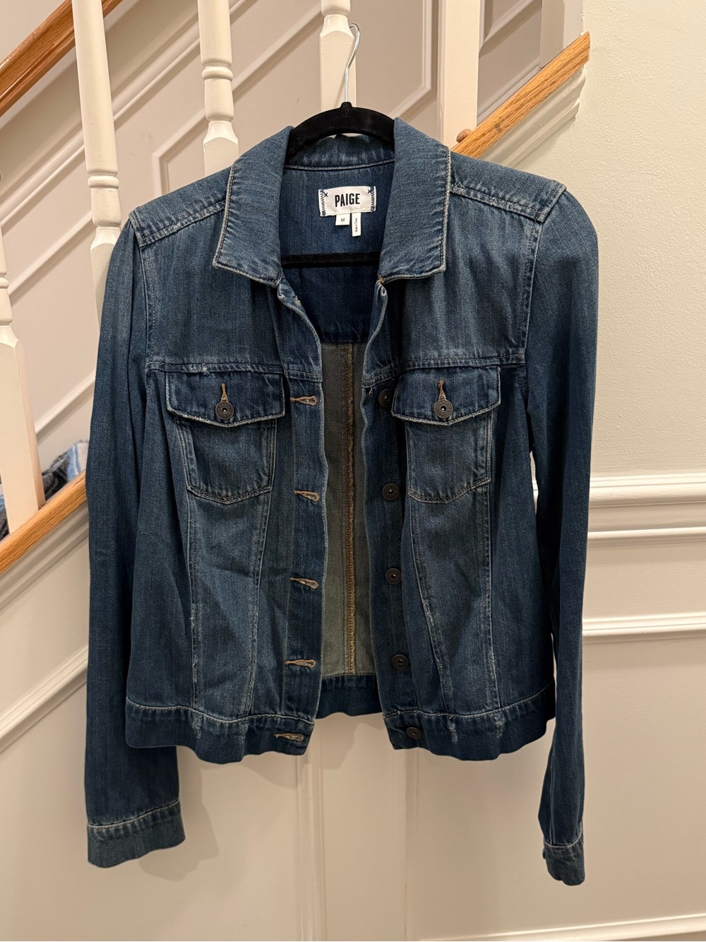 PAIGE Distressed Blue Denim Jacket